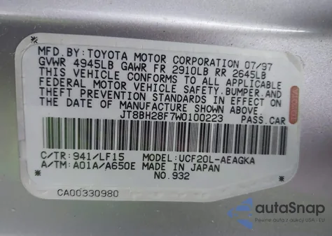 1998 Lexus Ls 400 z USA, uszkodzony, nr VIN JT8BH28F7W0100223